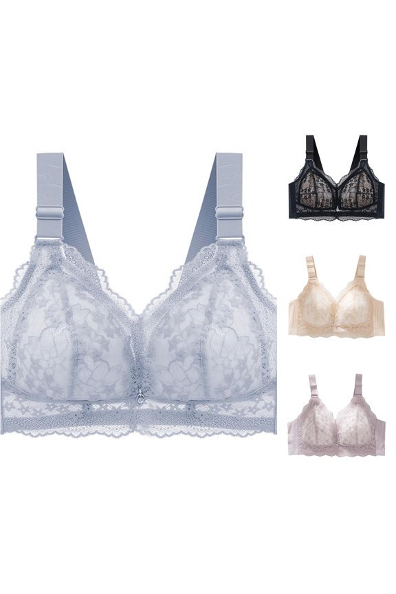 Women's Pattern Ribless Large Strap Four Comfort Bra Bras Wireless A