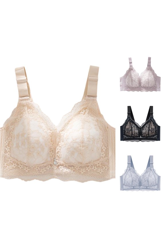 Women's Pattern Ribless Large Strap Four Comfort Bra Bras Wireless A