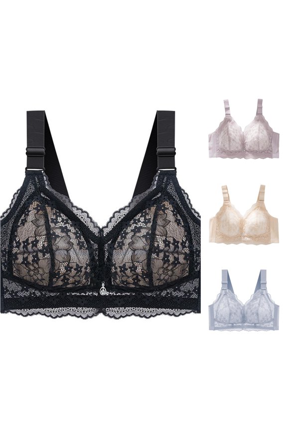 Women's Pattern Ribless Large Strap Four Comfort Bra Bras Wireless A
