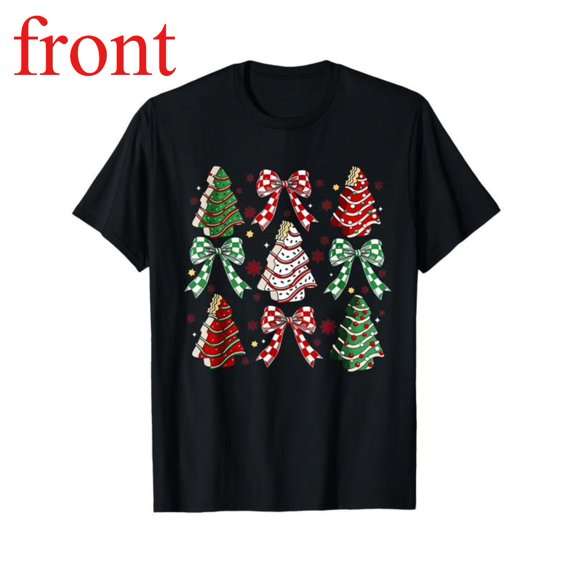 Women's "Patterned Christmas Trees" Graphic Breathable T Shirt Casual Short Sleeve Round Neck Top Black S-5XL