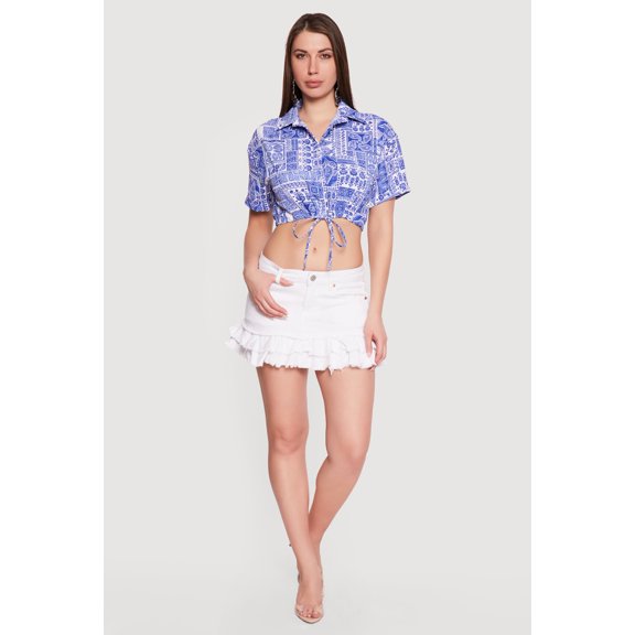 Women's Patterned Drawstring Waist Crop Top