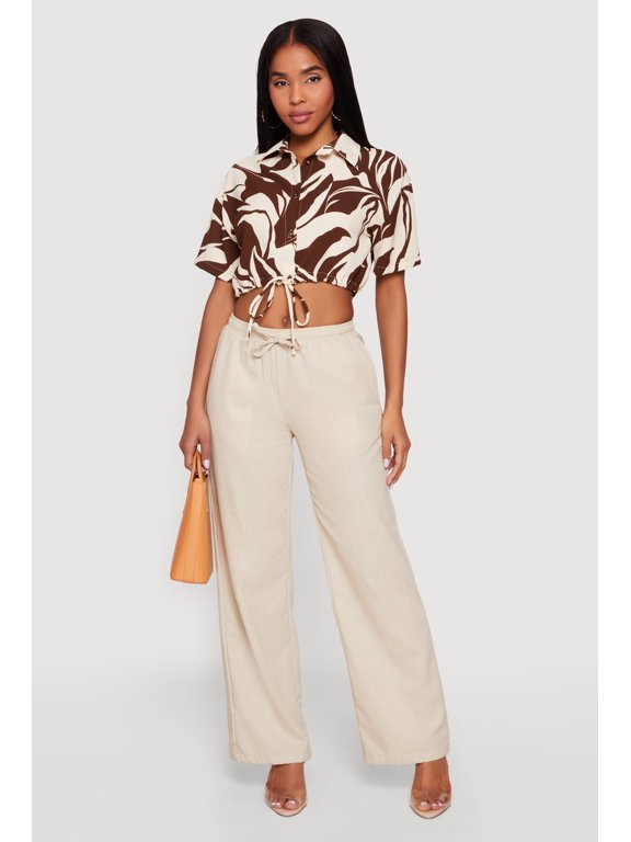 Women's Patterned Drawstring Waist Crop Top