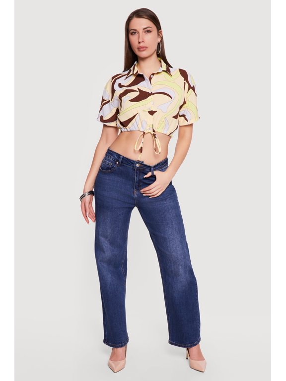 Women's Patterned Drawstring Waist Crop Top