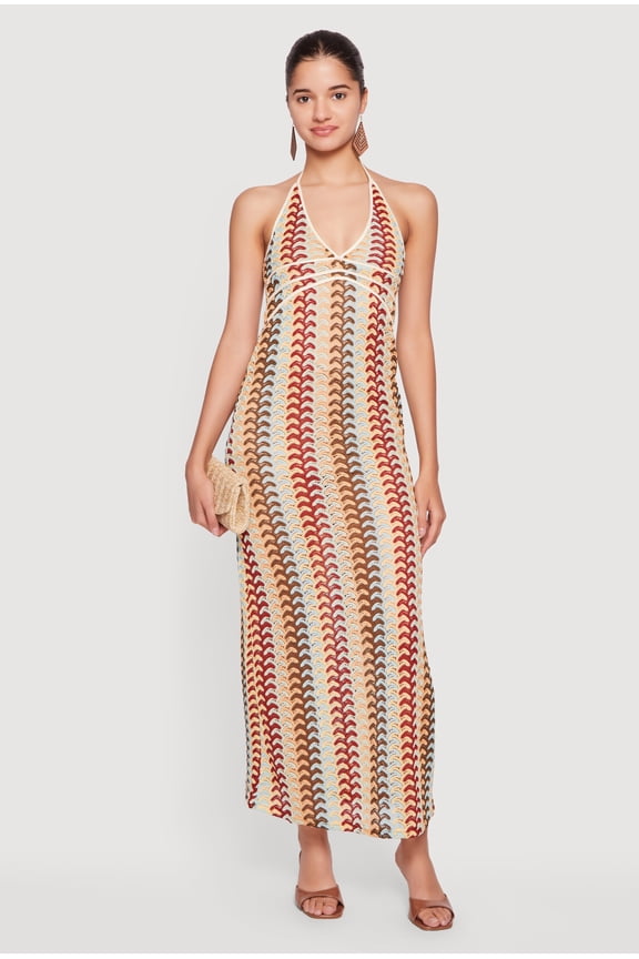 Women's Patterned Halter Maxi Dress