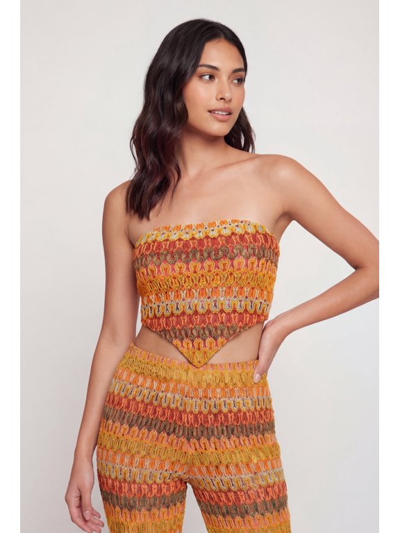 Women's Patterned Hanky Hem Crop Tube Top
