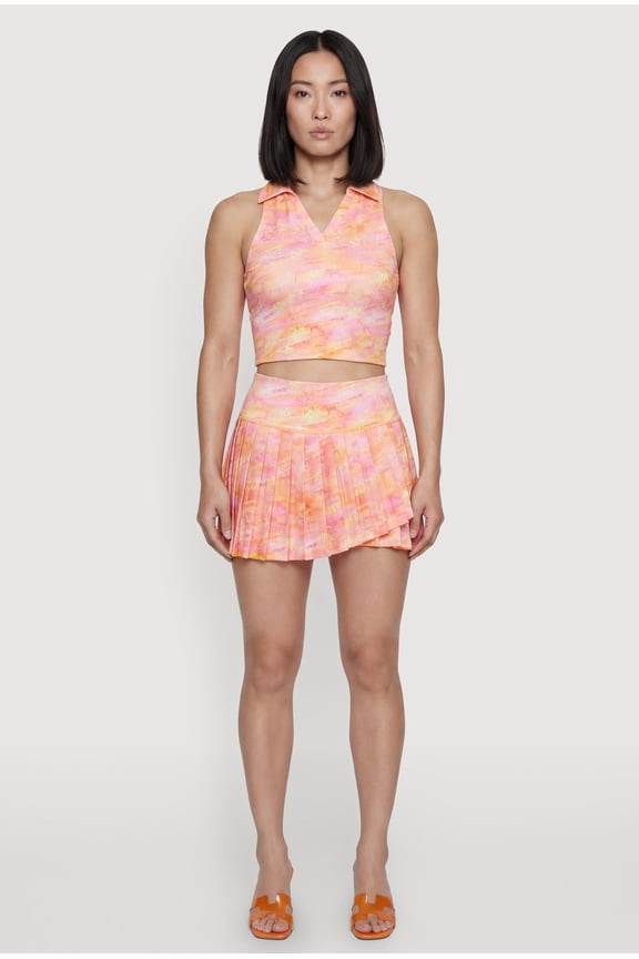 Women's Patterned High Waisted Pleated Mini Skort