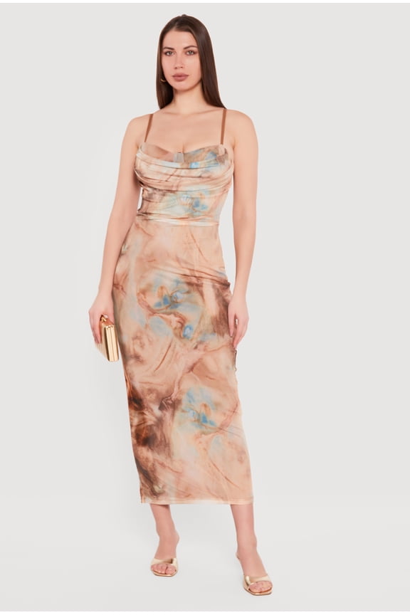 Women's Patterned Mesh Padded Cup Sweetheart Bustier Dress