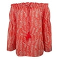 thumbnail image 1 of Women's Patterned Off-The-Shoulder Bell Sleeve Tassel Top-S-XS, 1 of 5