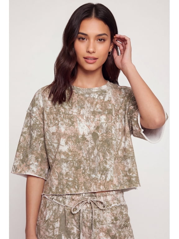 Women's Patterned Oversized Fleece Lined Crop Top