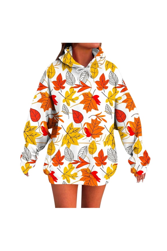 Women's Patterned Printed Hooded Drawstring Sweatshirt Casual Long Sleeve Loose Sweatshirt Top With Pocket