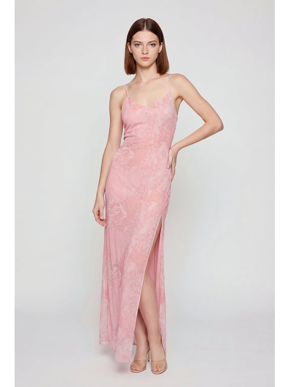 Women's Patterned Side Slit Open Back Maxi Dress