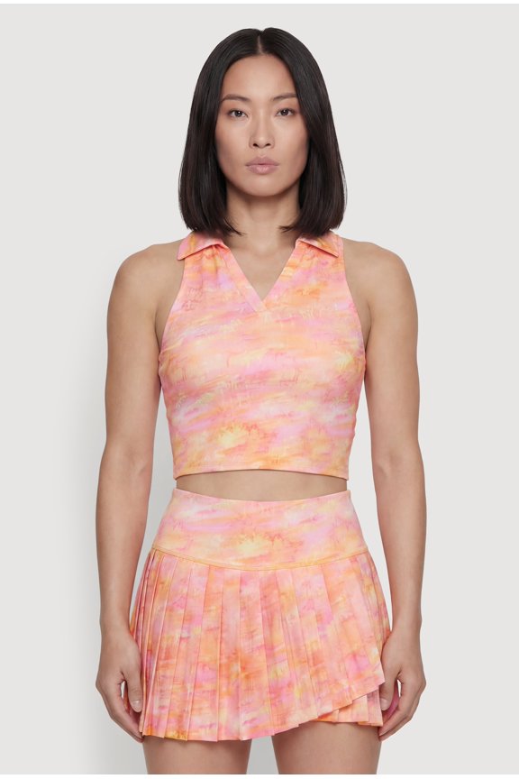 Women's Patterned Sleeveless Collared Crop Top