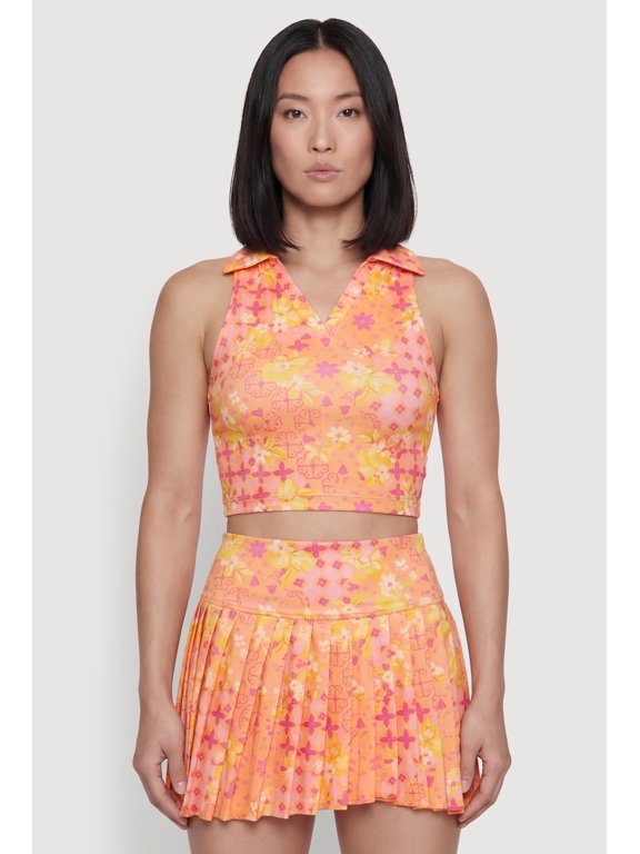 Women's Patterned Sleeveless Collared Crop Top