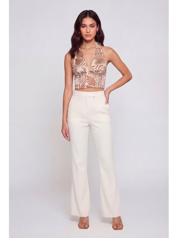 Women's Patterned Smocked Back Cropped Halter Top