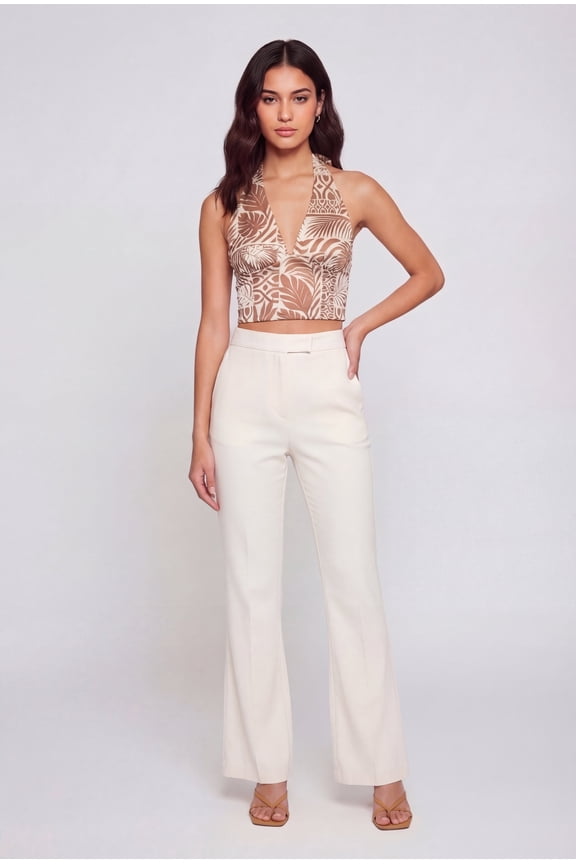 Women's Patterned Smocked Back Cropped Halter Top