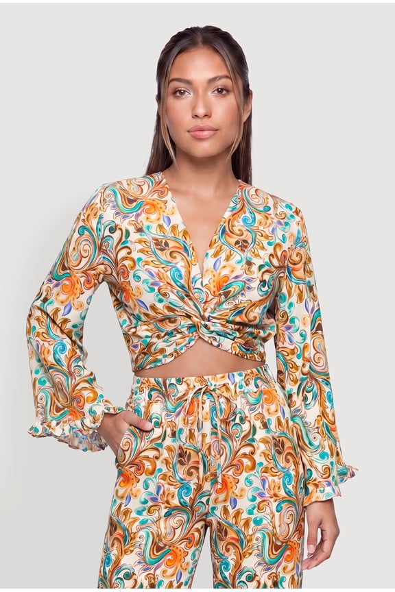 Women's Patterned Twist Front Crop Top