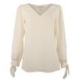 thumbnail image 1 of Women's Patterned V-Neck Tie Sleeve Top Blouse Small, 1 of 5