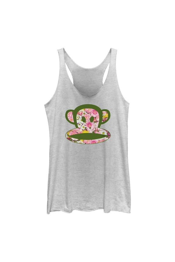 Women's Paul Frank Floral Julius the Monkey Racerback Tank Top White Heather Medium