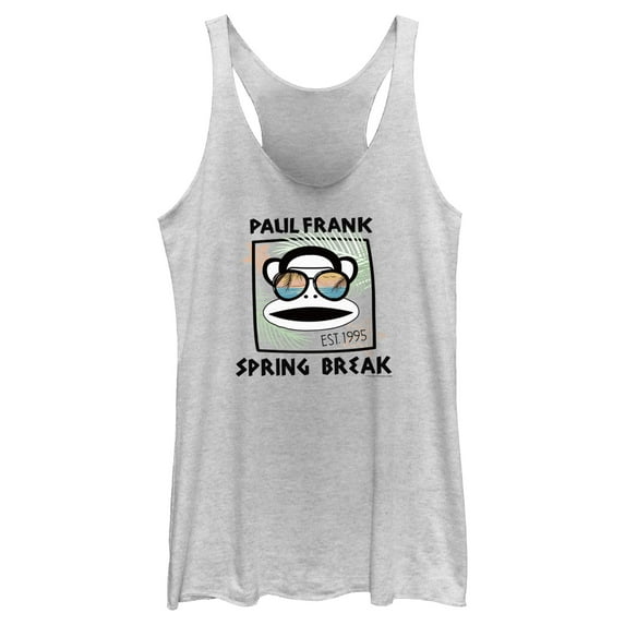 Women's Paul Frank Spring Break Julius the Monkey Racerback Tank Top White Heather Large