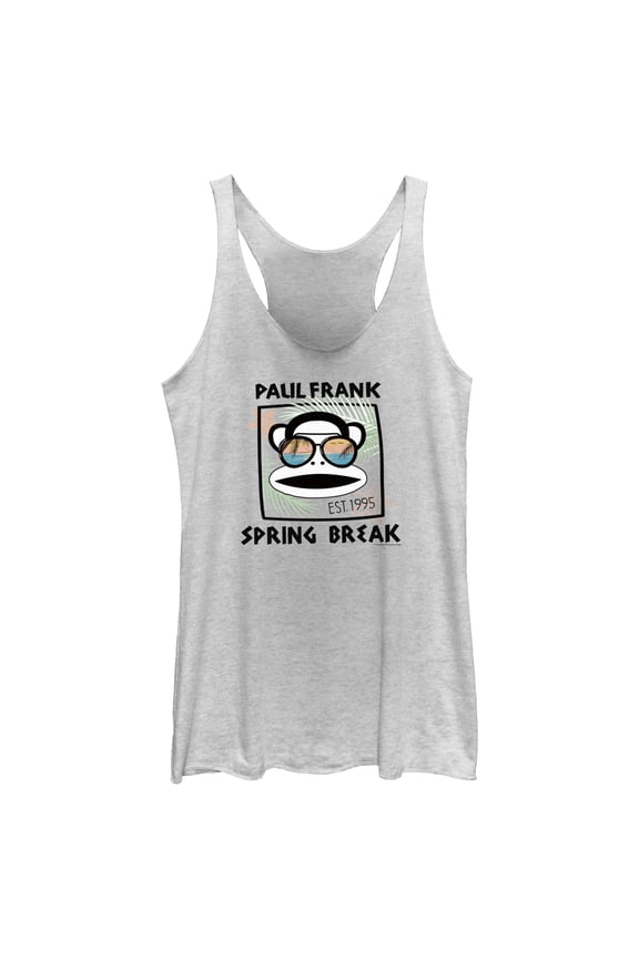 Women's Paul Frank Spring Break Julius the Monkey Racerback Tank Top White Heather Large