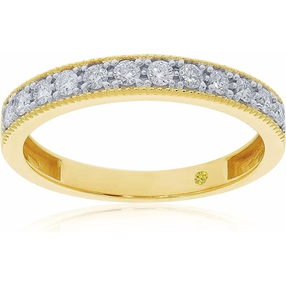 La Joya Women's  Diamond Band | 10k Yellow Gold 1/3 CTW Lab Created Milgrain Wedding Rings | Size 5
