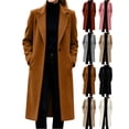 thumbnail image 1 of Women's Pea Coats Long Sleeve Lapel Button Down Coats Wool Blend Casual Work Fall Winter Loose Woolen Long Coats, 1 of 9
