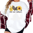 thumbnail image 1 of Women's Peace Love Sunflowers Leopard Print Heart Boho Floral Graphic Casual T Shirt Short Sleeve Round Neck Top White S-5XL, 1 of 5
