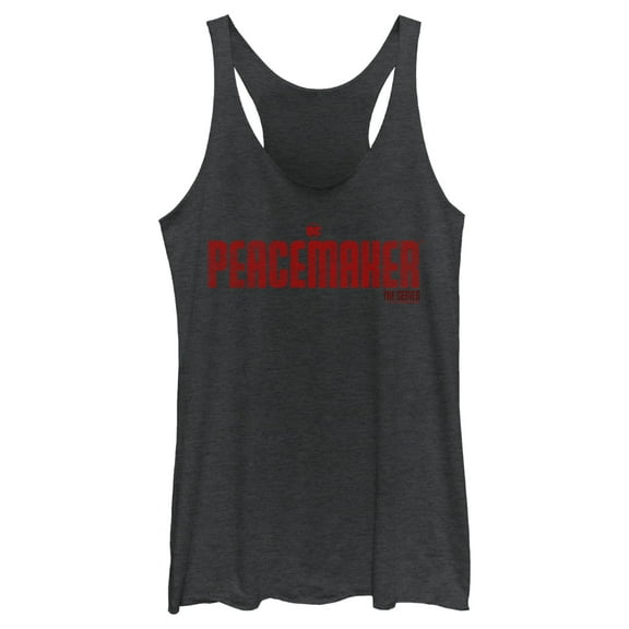 Women's Peacemaker Red Distressed Logo Racerback Tank Top Black Heather Medium