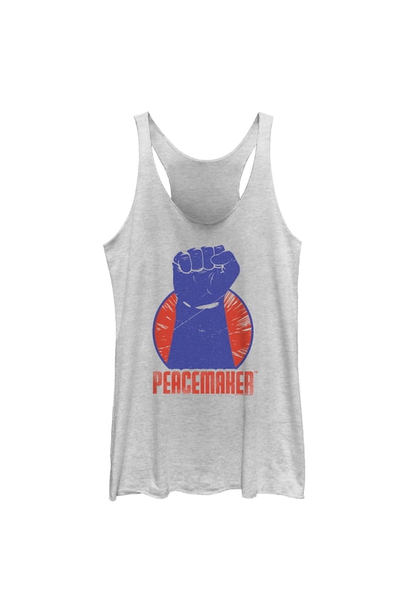 Women's Peacemaker Red Fist Circle Racerback Tank Top White Heather Medium