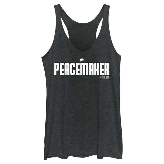 Women's Peacemaker White Classic Logo Racerback Tank Top Black Heather 2X Large