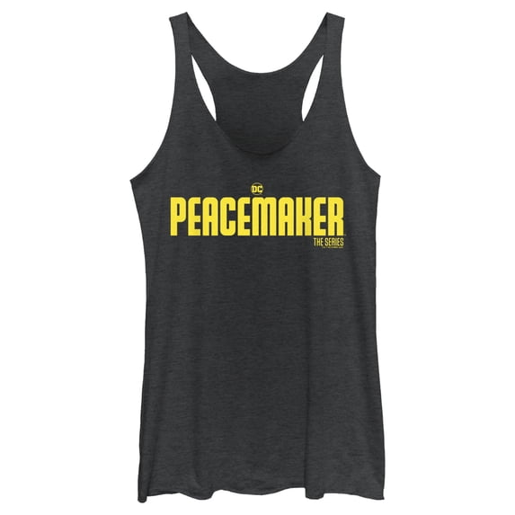 Women's Peacemaker Yellow Classic Logo Racerback Tank Top Black Heather X Small