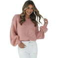 thumbnail image 1 of Women's Peach Blossom Bubble Sleeve Drop Shoulder Sweater with Big Flower Accent | [ZhiHiMeRi] | L, 1 of 5