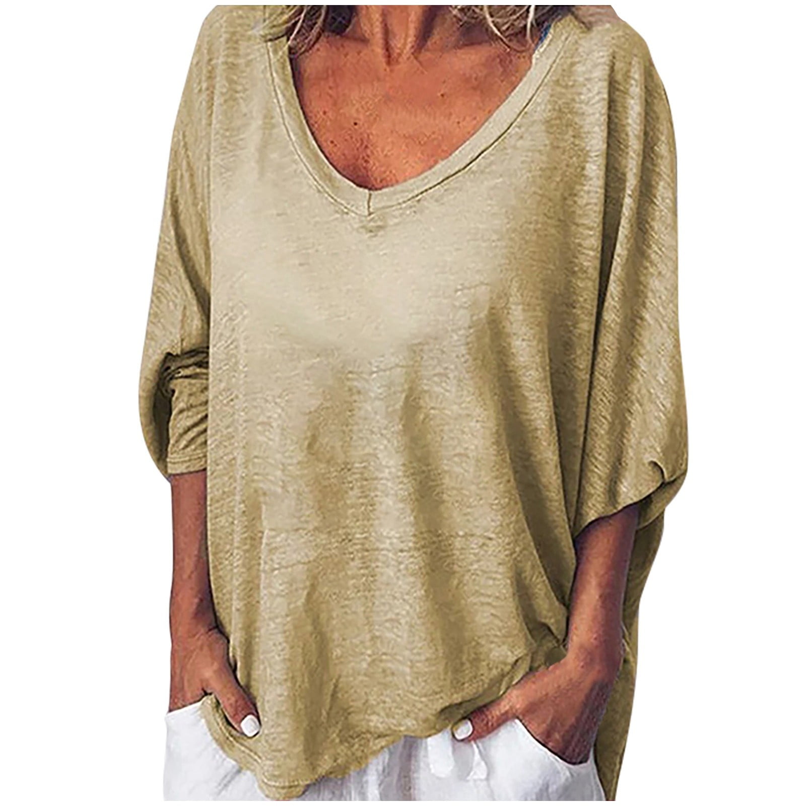 Women's Peach Heart Bat Sleeve T Shirt V Neck Loose T Shirt dresses