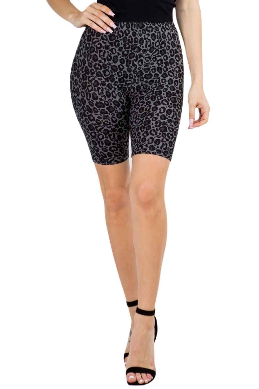 Women's High Waisted Leopard Print Soft Biker Shorts, Peach Skin