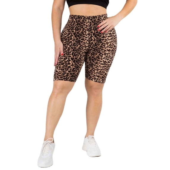 Women's Peach Skin Biker Shorts, Leopard Print High Waisted Soft, Plus Size