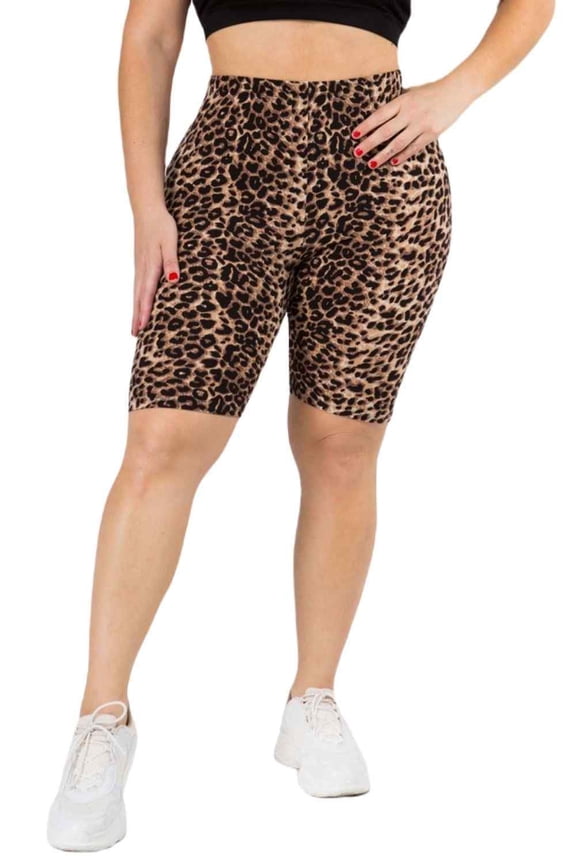 Women's Peach Skin Biker Shorts, Leopard Print High Waisted Soft, Plus Size