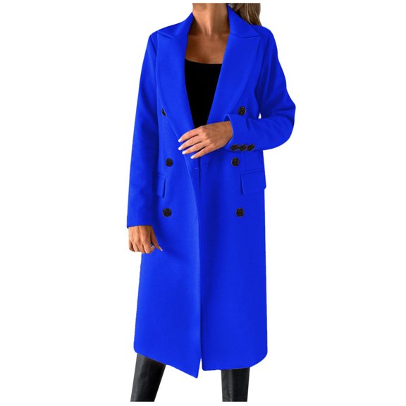 Women's Peacoat Double Trench Coat Long Jacket Elegant Coat Plain Winter Jacket Fashion Coat Winter Jacket Lightweight Transition Coat Lapel Collar Leisure Jacket