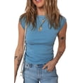 thumbnail image 1 of Women's Peacock Blue Cap Sleeve Ribbed T-Shirt – Casual Summer Essential for Daily Wear, XL, 1 of 5