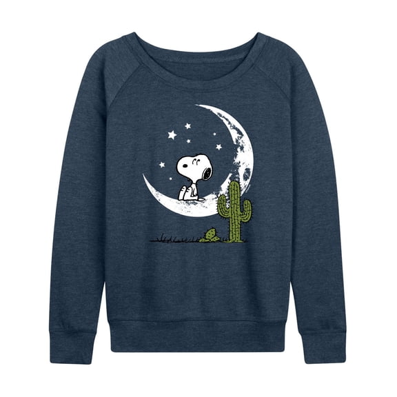 Women's Peanuts Snoopy Desert On Moon Lightweight French Terry Sweatshirt Color: Heather Indigo Size: SMALL