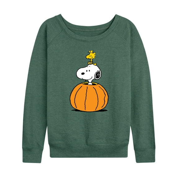 Peanuts - Snoopy Woodstock Pumpkin - Women's Lightweight French Terry Long Sleeve Shirt