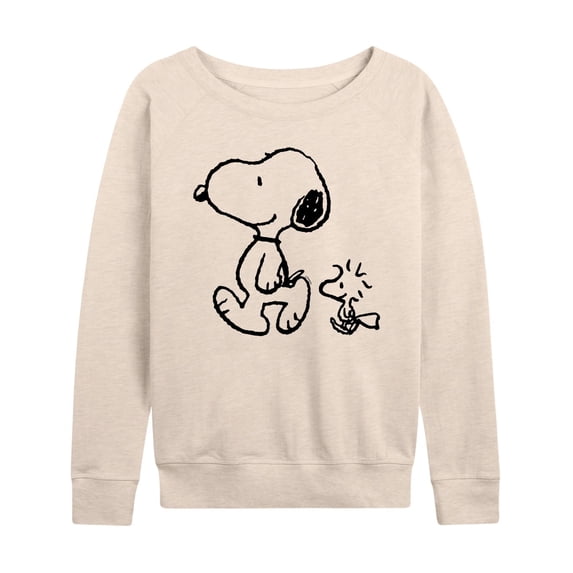 Women's Peanuts Snoopy Woodstock Walk Slouchy Graphic Sweatshirt Color: Beige Size: SMALL