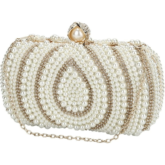 Women's Pearl Beaded Evening Clutches Bags for Wedding Luxury Evening Purse Handbag for Party Prom