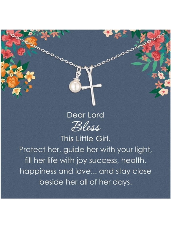 Women's Pearl Cross Necklace - First Communion, Baptism and Easter Gift for Godchildren