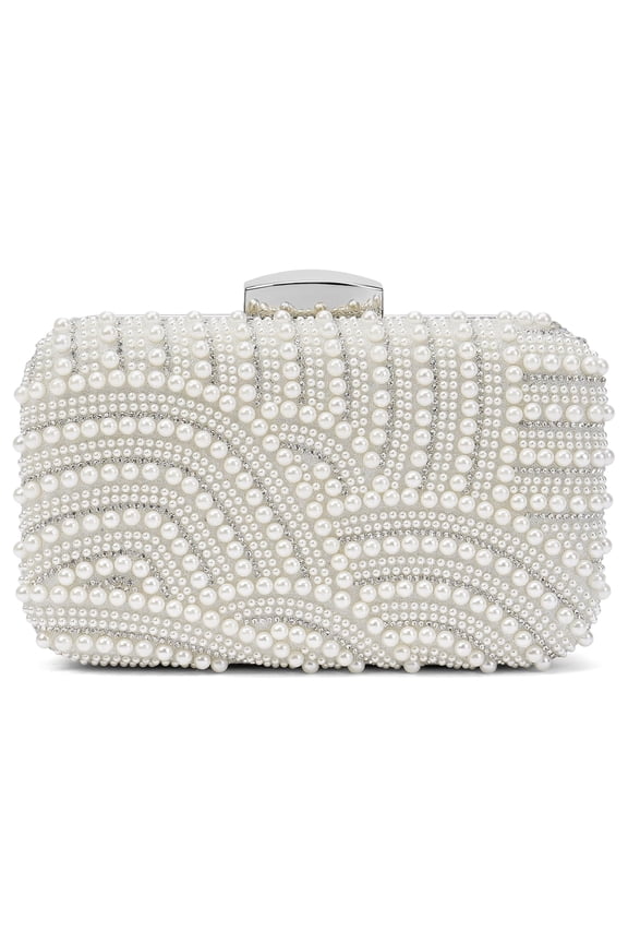 Women's Pearl Crystal Evening Clutch with Chain, Elegant Bridal Crossbody Bag