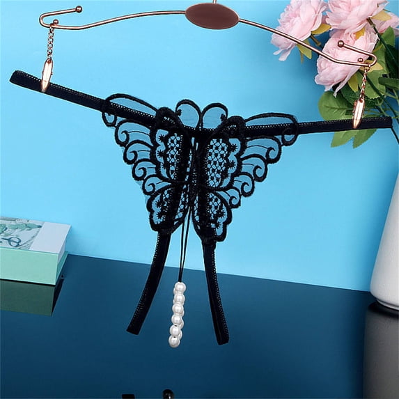 Women's Pearl Decor Lace Low Rise Briefs Beaded Trim Panties Breathable Soft Daily Ladies Wear
