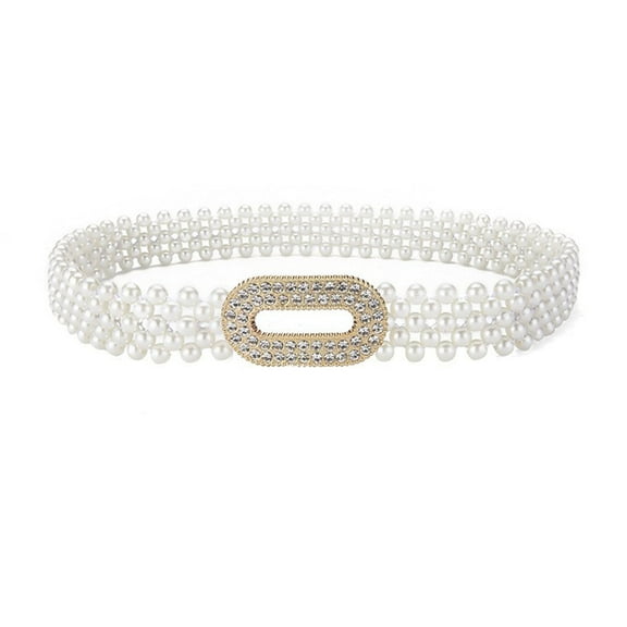 Women's Pearl Elastic Chain Belt Adjustable Stretchy Metal Crystal Rhinestone Bowknot Flower Buckle Waist Belt Western Body Jewelry for for Women Dress Vest Jeans