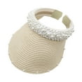 thumbnail image 1 of Women's Pearl Embellished Headband Sun Hat, Brimmed Woven Straw Visor with Open Crown Design for Summer Sun Protection, Fashionable Hair Accessory for Beach and Outdoor Events Beige, 1 of 5