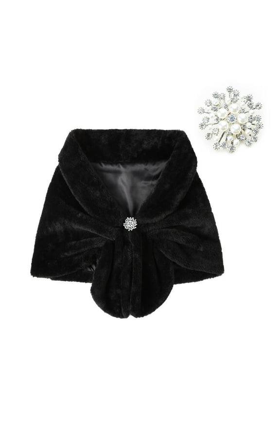Women's Pearl Rhinestone Brooch Shawl Wrap, Bridal Long Winter Warm Scarf Cape for Wedding Party, [Color], [Size]