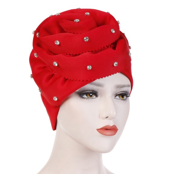 Women's Pearl Rose Flower Ruffle Chemo Pleated Muslim Hijab Turban Cancer Headband Beanie