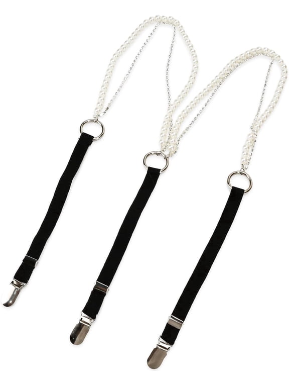 Haimei Women's Pearl Rhinestone Chain Y-Shape Metal Button Suspenders, Brown